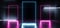 Vibrant Neon Glowing Frame Rectangle Shaped Fluorescent Blue Purple Virtual Sci Fi Futuristic Stage Club Room Hall Dark Empty On