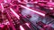 Vibrant Neon Pink Techno Circuitry on Chrome Background