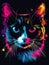 Vibrant Neon Portrait of a Cat on Dark Background