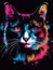 Vibrant Neon Portrait of a Cat on Dark Background