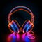 Vibrant Neon Sign Headphone Against a Stylish Black Background