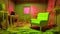 Vibrant Neonpunk Chair In Surrealistic Room: A Fusion Of Color And Style