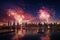 Vibrant New Years fireworks display over a city