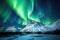 vibrant northern lights arching over a snow-capped peak