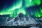 vibrant northern lights arching over a snow-capped peak