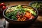 Vibrant Nutritious Buddha Bowl, Meticulously Plated Vegetarian Dish, Fresh and Cooked Ingredients