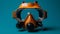 Vibrant Orange Diving Mask On Blue Transparent Background