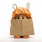 Vibrant Orange Doll Hanging From Brown Paper Bag - Unique Vray Tracing Art