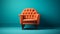 Vibrant Orange Leather Chair On Turquoise Wall