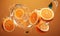 Vibrant oranges submerged in clear water with effervescent bubbles. Created by AI