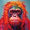 Vibrant Orangutan Painting: Bold And Colorful Portrait In Tanbi Kei Style