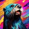 Vibrant Otter Speedpainting: Explosive Wildlife In Popart Style