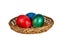 Vibrant painted eggs in wicker basket, transparent background - holiday celebration