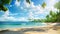 A vibrant painting capturing the beauty of a tropical beach with towering palm trees, tropical beach panorama, seascape with a