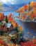 Vibrant Painting of House by Lake Scenic Quebec Canada