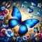 A vibrant painting offeaturing butterflies and lovely flowers.