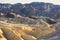 Vibrant panoramic summer view of Zabriskie point badlands in Death Valley National Park, Death Valley, Inyo County, California,