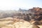 Vibrant panoramic summer view of Zabriskie point badlands in Death Valley National Park, Death Valley, Inyo County, California,