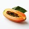 Vibrant Papaya Half On White Background: Detailed 8k Zoom Photography