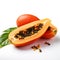 A vibrant papaya set against a white background