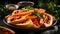 Vibrant Papaya Slice On Plate With Parsley - Stock Photo