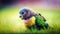 Vibrant Paradise: A Stunning Colorful Parrot in Lush Green Grass. Generative AI