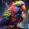 Vibrant parrot dj at turntable in neon lights