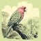 Vibrant Parrot Drawing On Natural Landscape: A Retro Delight