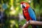 Vibrant Parrot macaw tropical island. Generate Ai