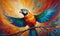 A vibrant parrot painted with oil