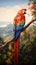Vibrant Parrot Perched On Branch: Hyperrealistic Painting By Gabriel B