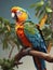 Vibrant Parrot Perched on Tree Branch - Vector Art Showcasing Photorealistic Beauty.