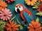 A Vibrant Parrot\'s Dance Amidst Floral Splendor