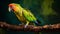 Vibrant Parrot On Wood Branch: Captivating Nature Photography