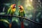 Vibrant parrots perched in the rainforest canopy realistic tropical background