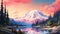 Vibrant Pastel Cartoon Of Mount Rainier National Park