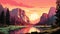 Vibrant Pastel Cartoon Painting Of Yosemite National Park