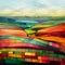 Vibrant Patchwork Farmland Scene with Colorful Crop Rows