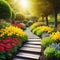 Vibrant Path with Colorful Garden Website Banner