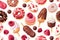 Vibrant Pattern of Donuts, Ice Creams, and Fresh Raspberries
