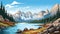 Vibrant Peaks And Azure Lake: A Whistlerian Illustration Of Outdoor Serenity