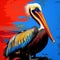 Vibrant Pelican: A Captivating Digital Art Piece With Bold Chromaticity