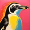 Vibrant Penguin Print: Masterful Spray Paint Style On Pink Background