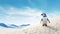 Vibrant Penguin On Snowy Sand Desert Background