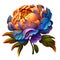 Vibrant Peony Floral Illustration: Orange, Violet, Blue Colors.