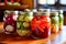 Vibrant pickled vegetables sealed in jars.