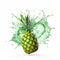 Vibrant Pineapple Juice Splash With Solarization Effect On White Background