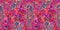 Vibrant pink distortion border. Bright colorful kitsch banner for fluid flow design. Marbled endpaper in vivid pink