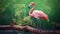 Vibrant Pink Flamingo Perched On Wood Branch With Lush Green Background