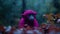 Vibrant Pink Monkey In Rain: Unreal Engine Rendered Cinestill 50d Movie Still